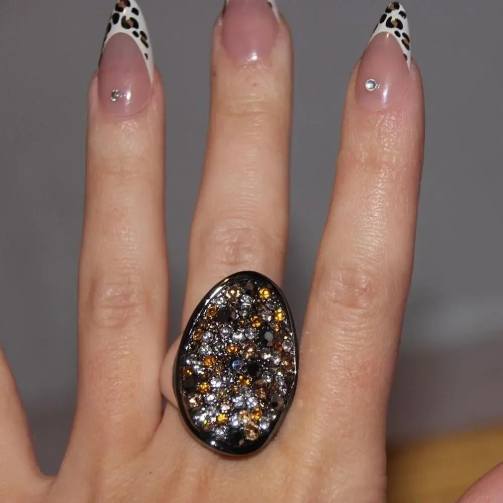 Vintage Lia Sophia Crystal Pave Shield Ring